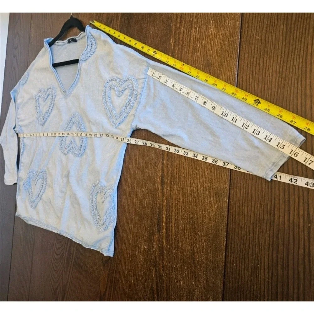 Made in Italy 100% Cotton Heart‎ Appliqué Lagenlook Oversized Boho Top Size O/S
